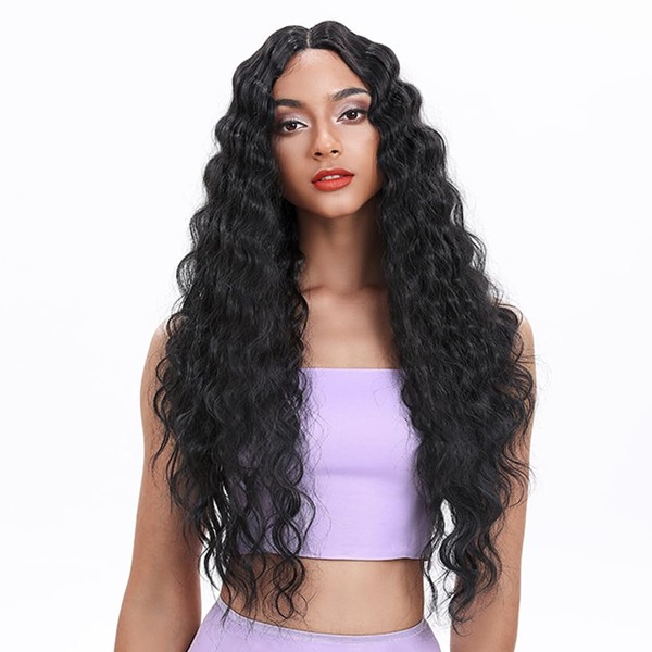 FASHION IDOL Long Wavy Synthetic Lace Front Wigs 30 Inch Deep Middle Part Baby Hair Wigs for Women 5% Brazilian Human Hair and 95% Heat Resistant Fibre