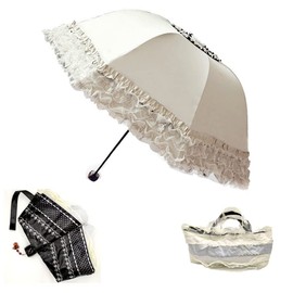 WANLIAN Folding umbrella Travel Umbrella Folding UV Resistance Princess Lace Parasol Umbrella Sun Umbrella For Women Girls sunshades with lace decoration (white 01)