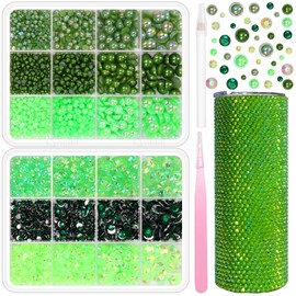 2 Boxes Green Flatback Pearls and Resin Rhinestones for Crafting, 3-6 mm Jelly Rhinestones, Mixed Size Half Pearl Bedazzling Gems for Nail DIY Crafts Mugs Bottles Tumblers Clothes Makeup