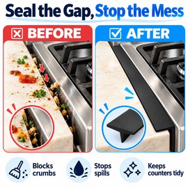 25-Inch Silicone Stove Gap Covers – 2-Pack Black T-Shaped Kitchen Counter Gap Fillers for Spills and Crumbs