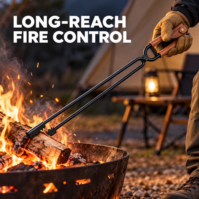 SHINE TRIP Carbon Steel Barbecue Fire Tongs, Lightweight Portable Anti-Scalding