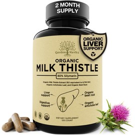 Garden of Herbz USDA Organic Milk Thistle Supplement 80% Silymarin – 250 mg with Beet Root & Artichoke Leaf Extract – Herbal Formula for Liver and Digestive Support, 120 Capsules