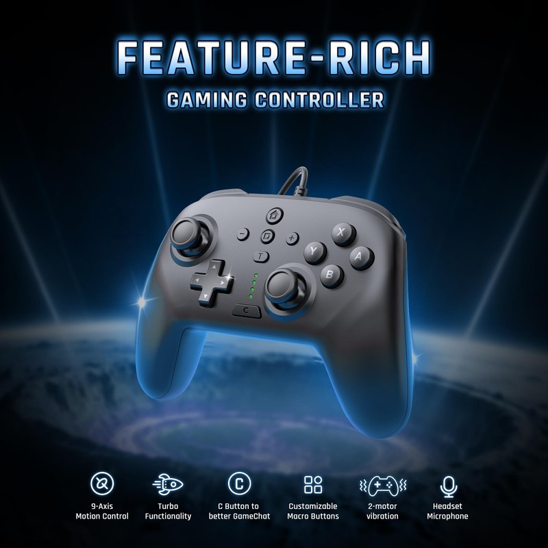 JDDWIN Wired Controller for Switch 2/Switch/OLED/Lite/PC, 9-Axis Motion Sensing,C Button,Hall