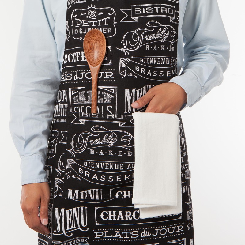 Now Designs Chalkboard Cotton Chef's Kitchen Apron, Black Print 28