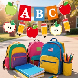 Back to School Party Decorations ABC Apple Alphabet Party Banner for Welcome Back to School Classroom Decorations for First Day of School Party Supplies Decor,Teacher Banners Photo Props
