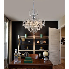 Q&S Modern Crystal Chandelier Chrome Pendant Light 6 Lights for Dining Room Kitchen Island Entryway Bathroom Hallway UL Listed