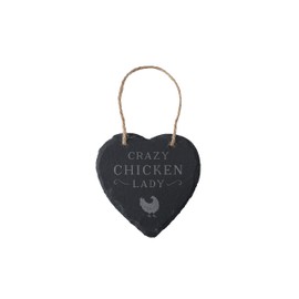 CGB Giftware | Rustic Slate Heart Hanger With Slogan 'Crazy Chicken Lady' | Jute Ribbon Hanger | GB07541