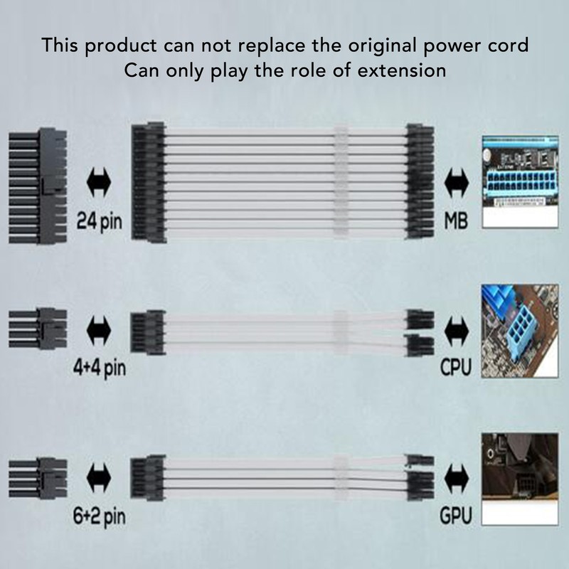 6PCS PC Extension Cable Set 30cm 24 Pin Motherboard Extension
