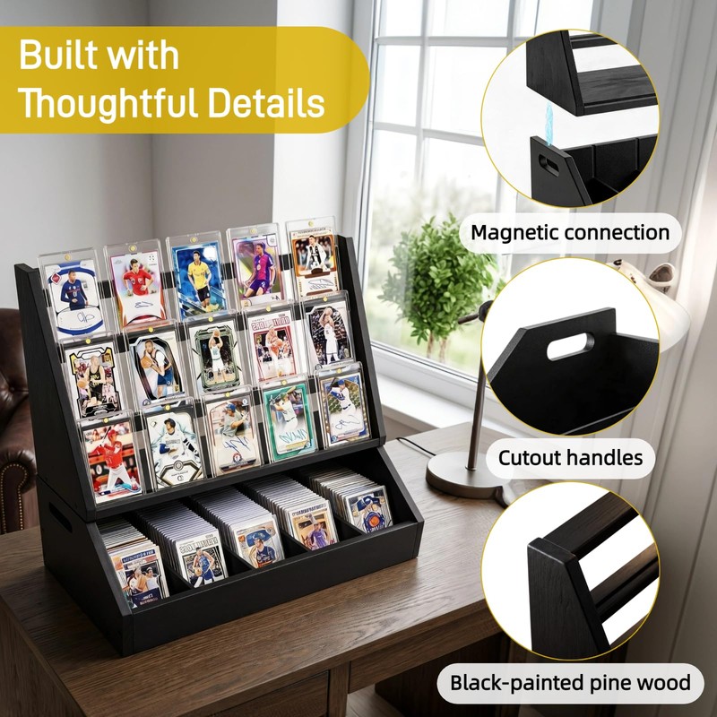 Detachable Trading Card Display Stand, Tiered Showcase and 5-Row Organizer