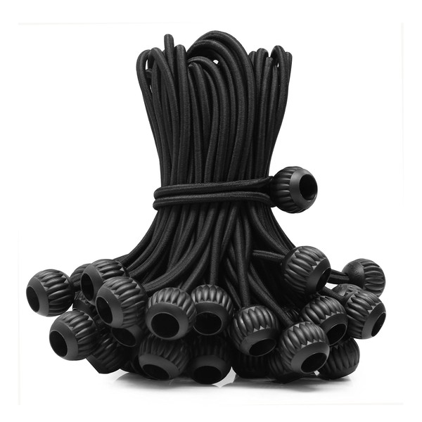 Joneaz Bungee Balls Cord 6 inch Black Heavy Duty, UV Resistant, 50-Piece, High Elastic Real Rubber, for Outdoor Travelling Camping Tarp