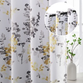 H.VERSAILTEX Blackout Curtains for Living Room Darkening Thermal Insulated Panels 84 Inch Long Light Blocking Grommet Curtains/Drapes, Grey and Yellow Vintage Classical Floral Printing, 2 Panels