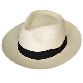 Genuine Panama Hats - Teardrop Classic Straw Fedora - Brisa Weave - Black Band - Handwoven in Ecuador - Hatbox Included (Natural, Medium)