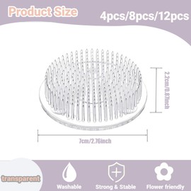 12PCS Plastic Flower Frog for Arrangements Vase - 2.76 Inch Round Japanese Floral Frog Holder, Flower Arrangement Tool with Sucker Base, Pin Frogs for Wedding, Party & Home Decoration (Clear)