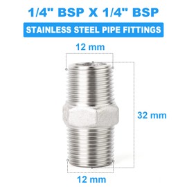ERGAOBOY 5 Pcs 1/4" Male to 1/4" Male BSP Thread 304 Stainless Steel Hex Nipple Pipe Fittings