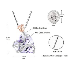 Oskani Rose Flower Birthstone Heart Necklaces for Women, 925 Sterling Silver 5A Cubic Zirconia June Birthstone Pendant Alexandrite Color Jewelry, Anniversary Birthday Gifts for Wife Mom Her