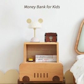 Gwezmxs Money Boxes, Lockable Money Box, Piggy Bank with Lock and Keys, Vintage Wooden Treasure Chest with Lid, Adults Children Savings Bank Gift