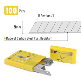 Bates- Snap Off Blades, 100 pcs, 9mm, 60 Degree, Carbon Steel Razor Blades, Razor Blade Retractable