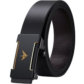 VANNANBA Cinturón de trinquete de diseño para hombre, hebilla automática, cinturones de cuero de trinquete para hombre, con caja de regalo, Oro, 36"-39" Waist Adjustable