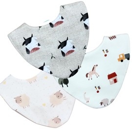 Bibbilyboo Waterproof Baby Dribble Bib, 3 Pack, 0-2 Years - Highly Absorbent & Naturally Antibacterial - Adjustable, Waterproof & Breathable Fabric - Award Winning Teething Bibs (Farm Yard Animals)