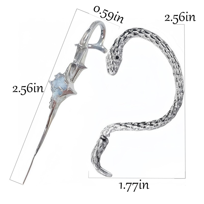 2Pcs Silver Snake Cuff Hook Needle Earrings Set for Women