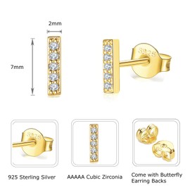 Shuxin Silver Women's Stud Earrings, 925 Sterling Silver Geometry Stud Earrings, 8 mm Heart Circle Triangle Bar Earrings, Unisex Small Sleeping Cartilage Stud Earrings, Silver/Gold/Rose Gold, Silver