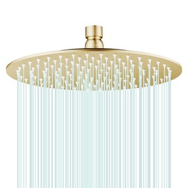 AULEEND All Metal Rain Shower Head - Heavy Duty Stainless Steel, Easy Install, High Water Flow, Ultra-Thin Modern Design for Bathroom (F-Brushed Gold, 10)
