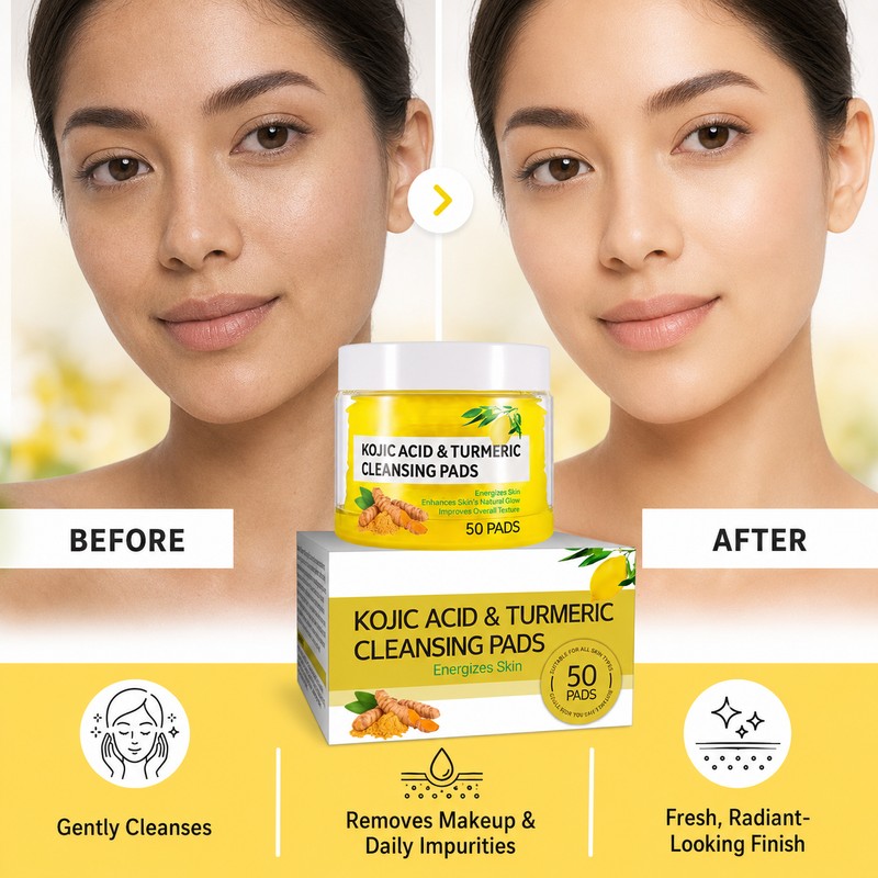 Turmeric Kojic Acid Cleansing Pads for Face – 50 Exfoliating