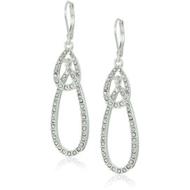 Anne Klein Silver-Tone/Crystal Intertwined Oval Drop Earrings