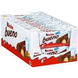 Kinder Bueno Milk and Hazelnut Cream Candy Bar Packs 2 Individually Wrapped Bars Per Pack Perfect Valentine's Day Gifts for Kids, hazelnut,milk chocolate, 30 Count