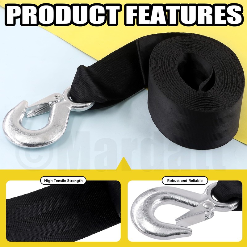 Mardatt 20 Feet Trailer Winch Strap with Safety Snap Hook
