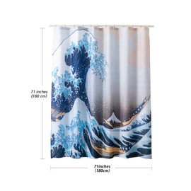 LIGICKY Japanese Style Shower Curtain for Bathroom Durable Waterproof Fabric Shower Curtains for Home Decor 180 x 180 cm, Ukiyoe Hokusai The Great Wave Off Kanagawa Set with Shower Curtain Rings