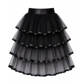 Yummy Bee Tutu Frilly Skirt Plus Size 6-28 Fancy Dress Party Burlesque Women Tulle Long Black (Black, Women: 6-8)