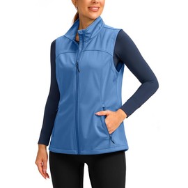 Soothfeel Women's Vest with Zipper Pocekts Lightweight Softshell Sleeveless Jacket Hiking Travel Golf Running Vest for Women (Light Blue, M)