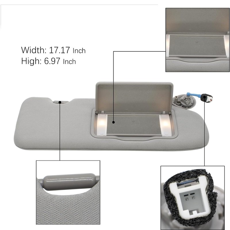 Tiny Force Front Right Passenger Side RH Sun Visor Gray