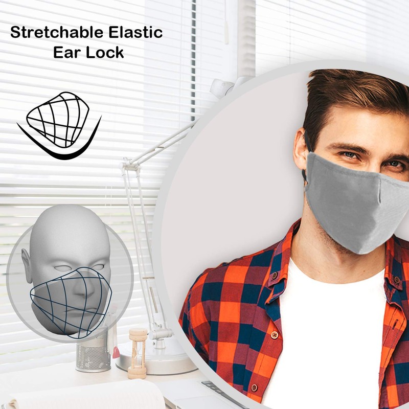 2 Pcs Face Mask Washable Reusable Grey Face Mask without