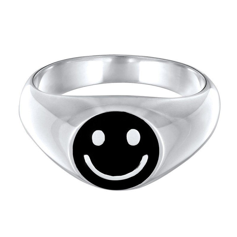 Kuzzoi Signet Ring Men's Ring Smile Solid 925 Sterling Silver