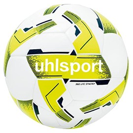 uhlsport 350 Lite Synergy, Junior Play and Training Ball, Football, for Children Between 10 and 12 Years, Size 5, White/Fluo Yellow/Navy