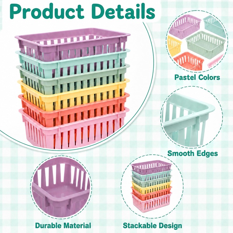 gisgfim 12 Pack Classroom Small Plastic Baskets for Organizing Mini