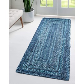 Unique Loom Braided Chindi Collection Area Rug - Layer (2' 6" x 6' 1" Runner, Blue/ Navy Blue)