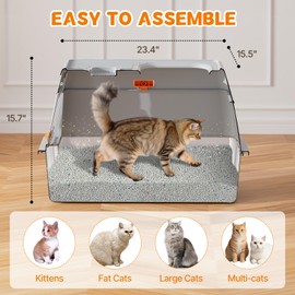 Stainless Steel Litter Box with Lid, 6” Deep Pan, Extra Large Litter Box for Big Cats, Anti-Leakage, Odor Free, Front & Top Dual Entry, Includes Litter Mat & Metal Scoop