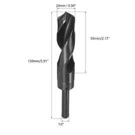 TA-VIGOR 24mm Reduced Shank Drill Bit, 1/2 Inch Shank Blacksmith Drill Bit High-Speed Steel Twist Drill Bit HSS 9341 for Aluminium, Steel, Wood, Plastic, Black Oxide