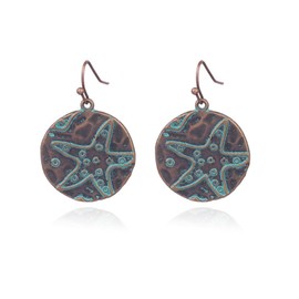 Dreuyet Bohemian Earrings Handmade Antique Ethnic Boho Earrings Geometric Round Sunflowers Spiral Earrings Vintage Hammered Earring for Women (Starfish)