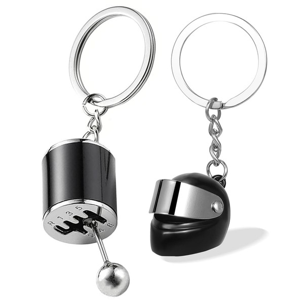 ZEXIJOW Pack of 2 Motorcycle Keychains, Black 3D Mini Helmet
