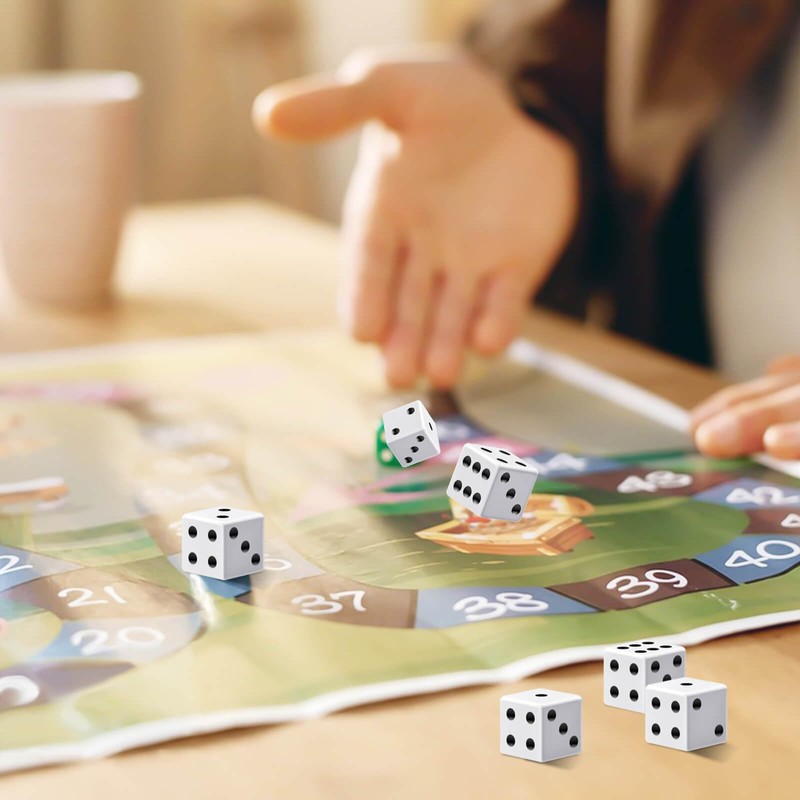 Rerdeim 60 Pieces Standard Dice, 16mm Bulk White Opaque Black