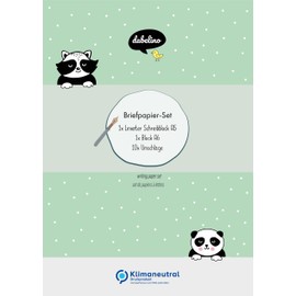 Panda Stationery Set for Children: 25 sheets DIN A5, liniert + 10 Envelopes (Boys Or Girls (Mint Green)