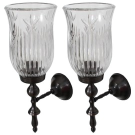 Sweet Summer Living Set of 2 Pieces Wall Candle Holders Metal Sconces with Crystal Glass, Wall Decorations, Hanging Candle Sconce 14 inch Height x 4.5 inch Width Oil Rubbed Finish