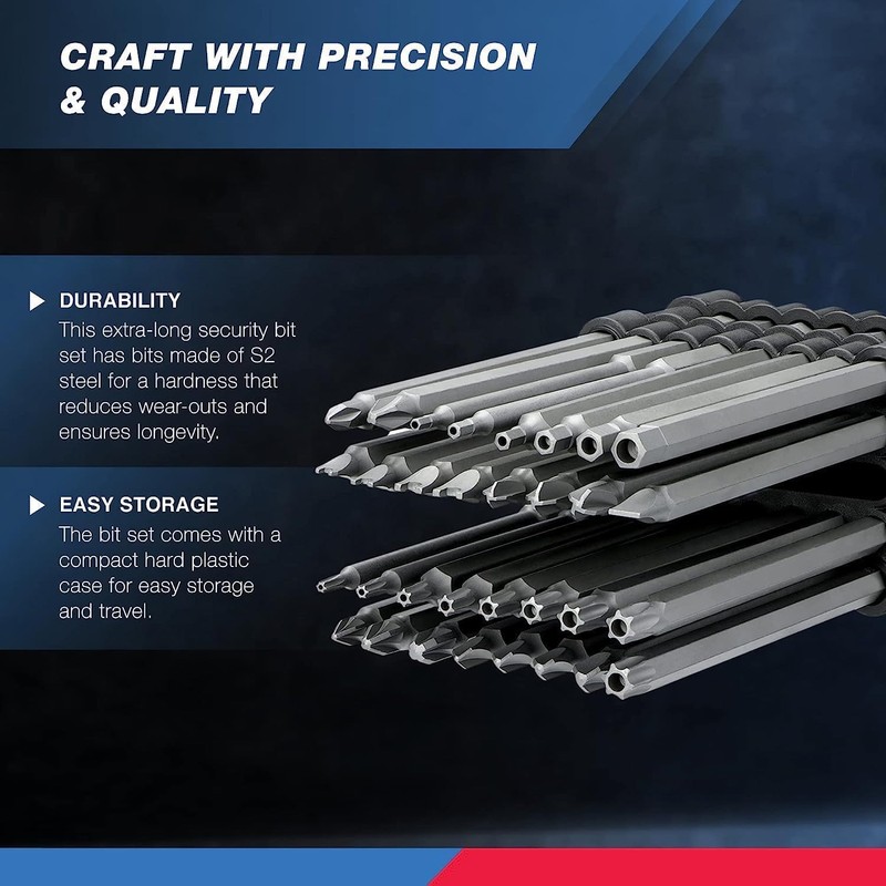 NEIKO 10224A 1/4" Extra Long Security Bit Set, 32 Piece
