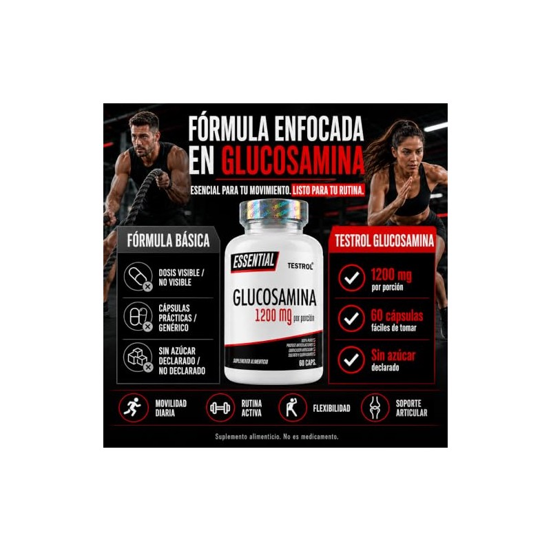 Testrol Glucosamina 1200 Por Porción Suplemento Rutina Movilidad Bienestar Articular