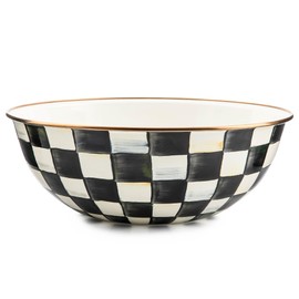 MACKENZIE-CHILDS Enamel Everyday Bowl, Serving Bowl for Entertaining, Extra-Large, Black-and-White Courtly Check, Set of 1