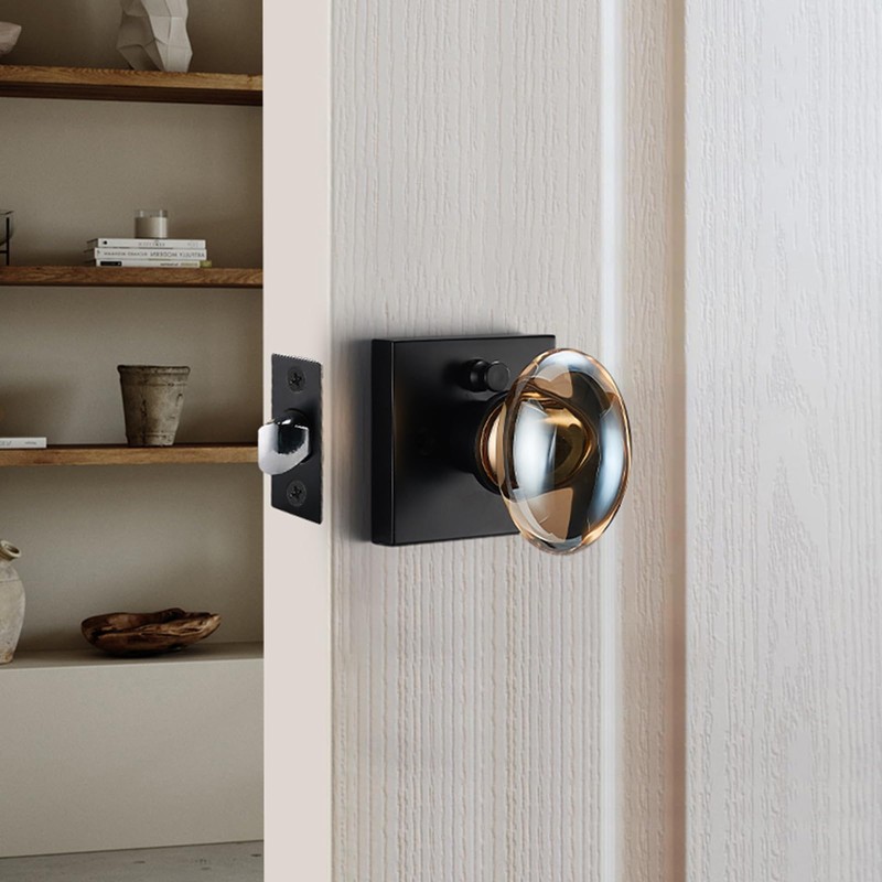 dairazan Champagne Gold Glass Door Knobs, Premium Privacy Crystal Door